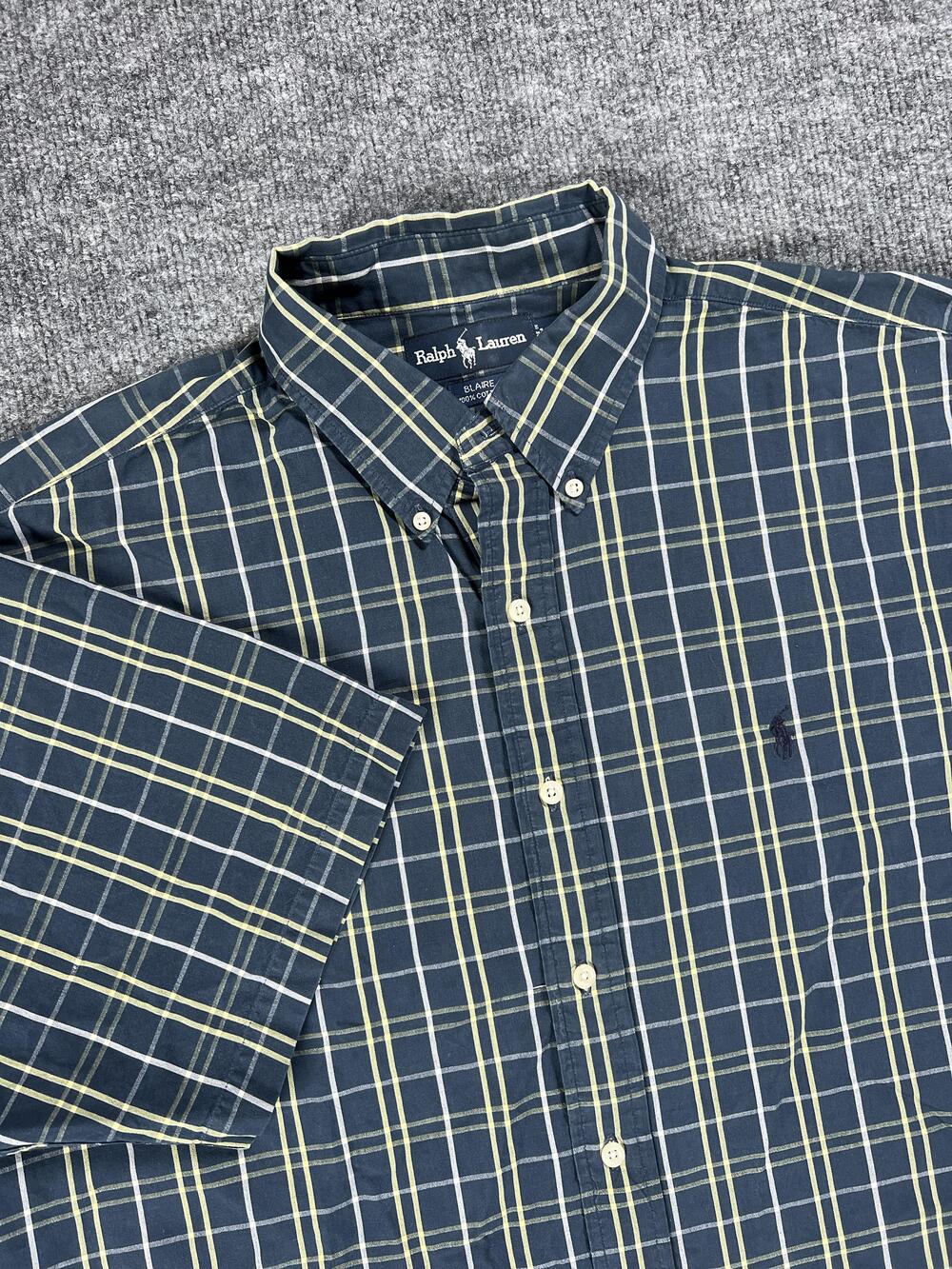 Ralph Lauren Shirt Blue Plaid Button Down Short Sleeve Collared Mens Extra Large